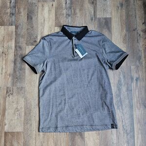 PERRY ELLIS ICON Polo Shirt Men's M Black Gray White Tipped Golf Casual NWT